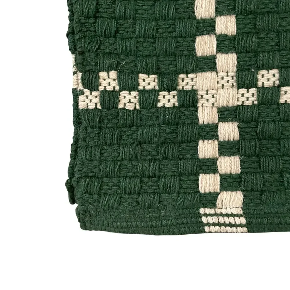 Rachel Roy Checkered Jute Table Runner 16x90 Christmas Holiday Green Cream New